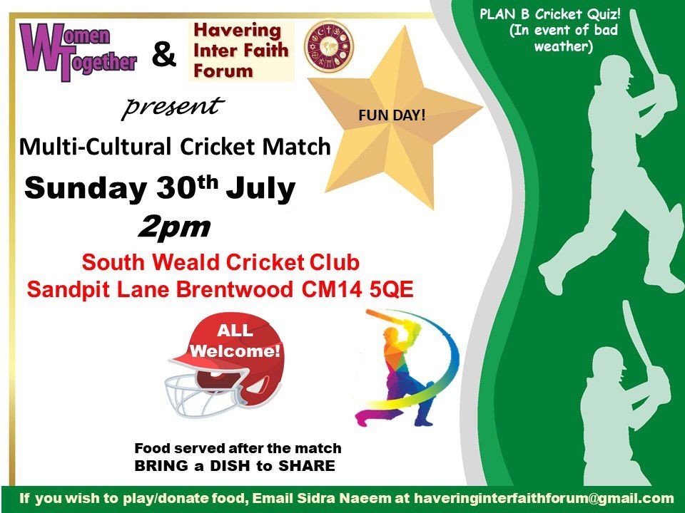30th July Multi-cultural cricket match Poster